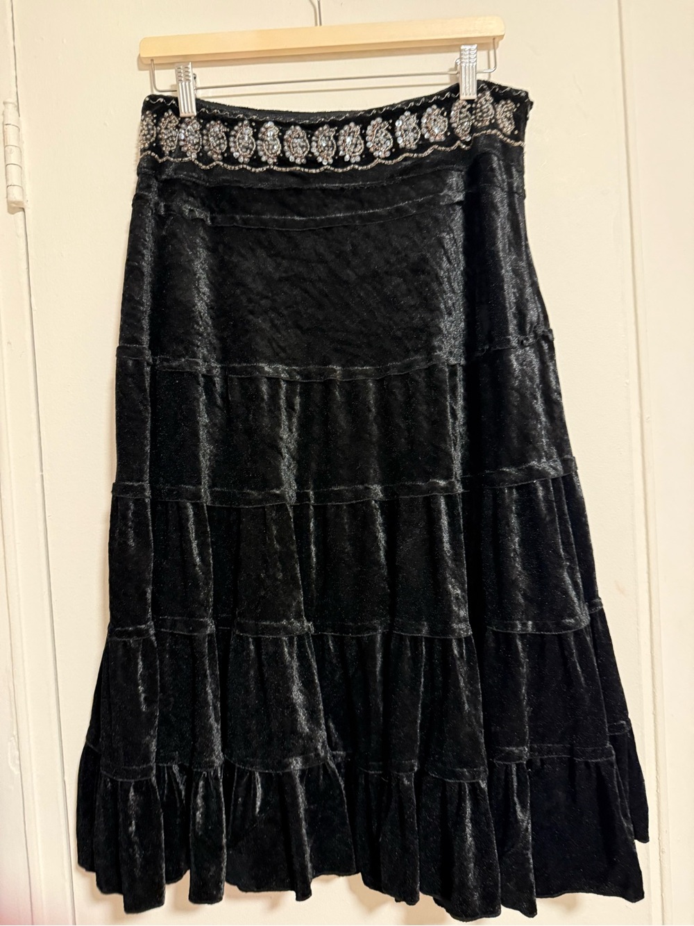 Mix Nouveau Black Velvet Tiered Skirt with Beaded Waistband